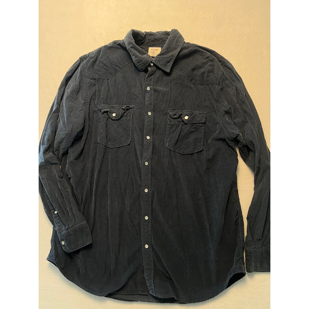 Old Navy XL Western Shirt Corduroy Cowboy Navy Blue Snap Front Cotton Campcore
